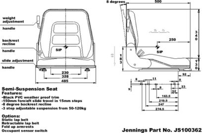 GS12 Type Forklift Seat - Black PVC JS100362 - Image 2