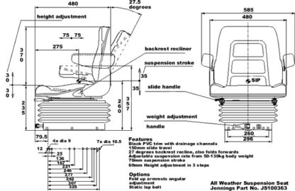 DS85 Type Full Suspension Seat with Height Adjustment - JS100363 - Image 2