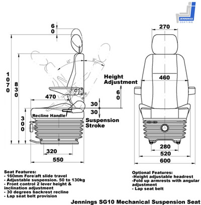 LTI Taxi TX1 TX2 and TX4 Mechanical Suspension Seat - Image 3